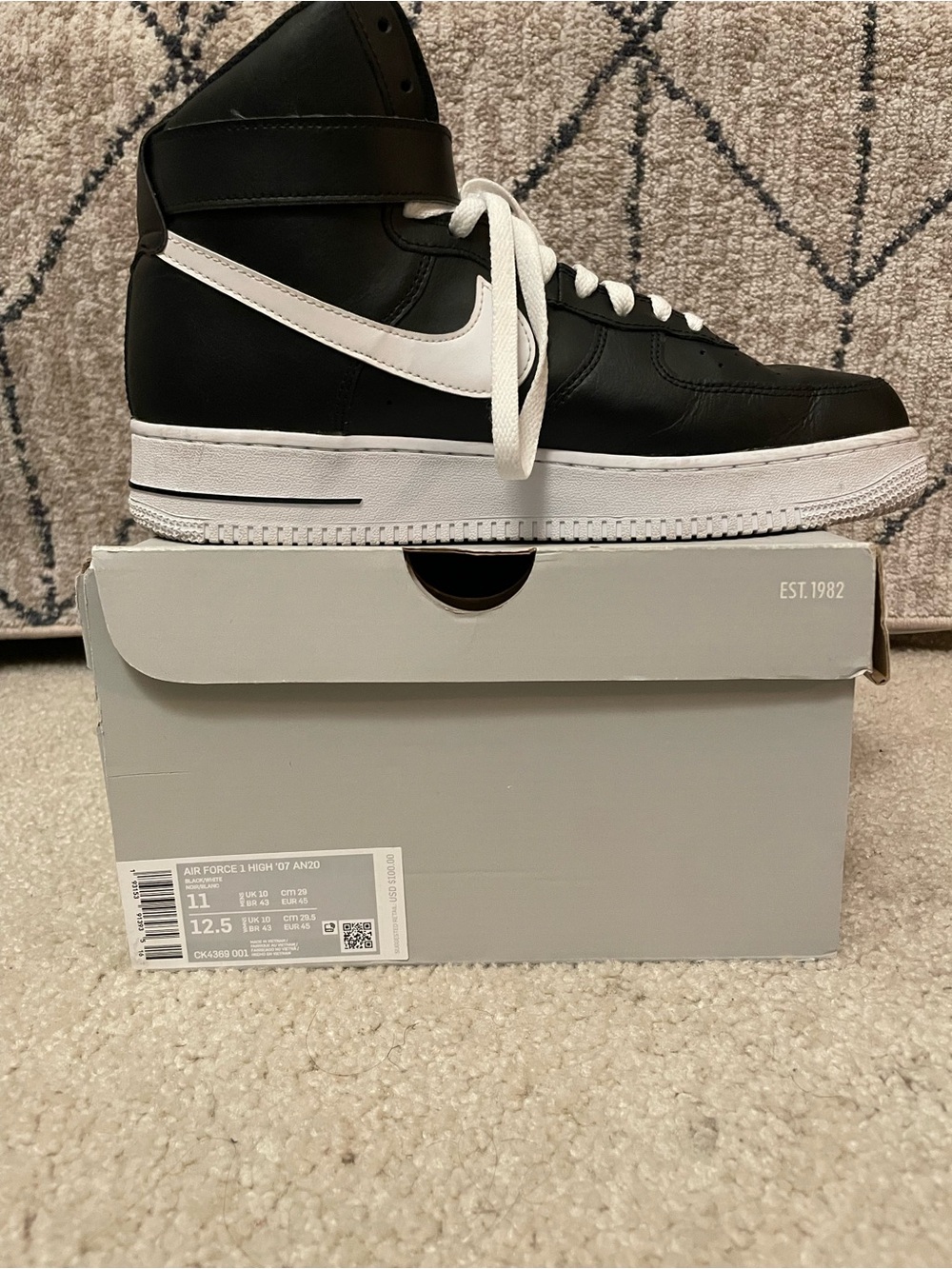 Nike Air Force 1 High Top Sneakers in Black and White